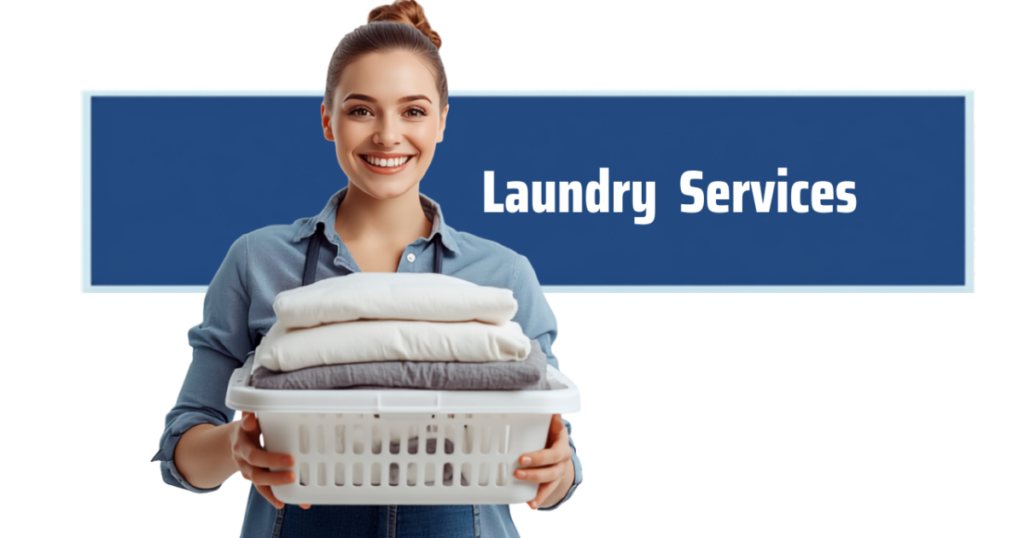Woman carrying a basket of freshly folded laundry - Wash & Fold Laundry Service in Chicago